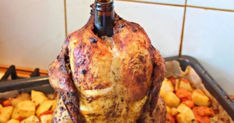 Obrázek receptu na kuře pečené na láhvi.