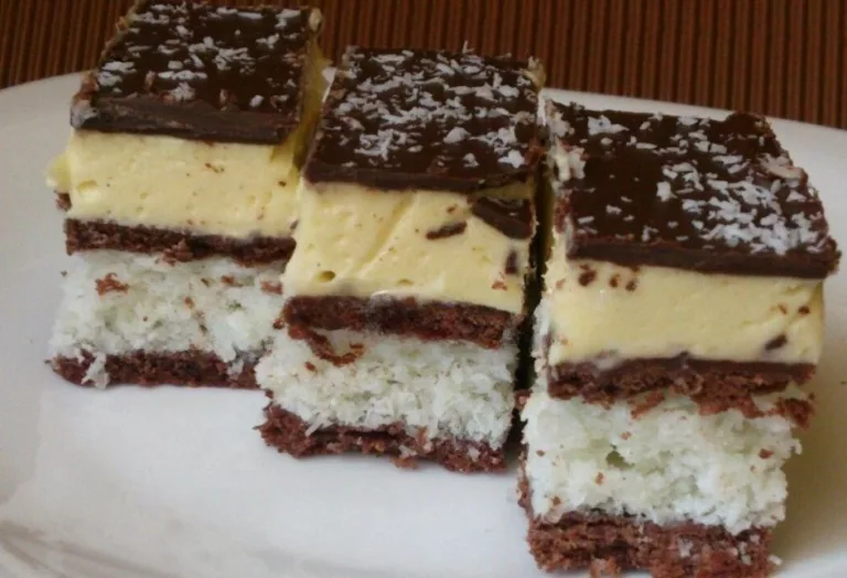 Obrázek receptu na dort na plech s kokosem a vanilkovým krémem, dokonalou čokoládovou polevou.