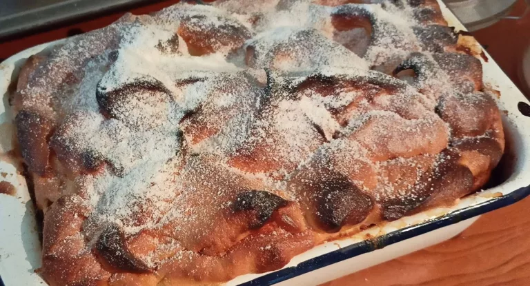 Recept: Housková stařenka se sněhovou kapuckou: Žemlovka s tvarohem a smaženými jablíčky