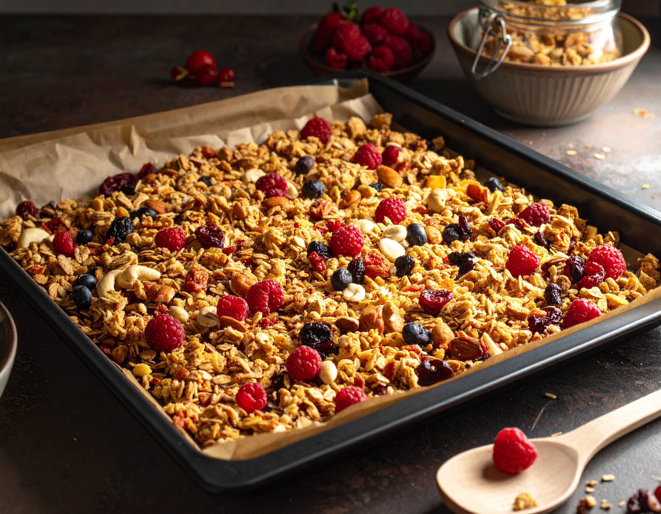 Obrázek receptu na Zdravou domácí granolu z plechu.