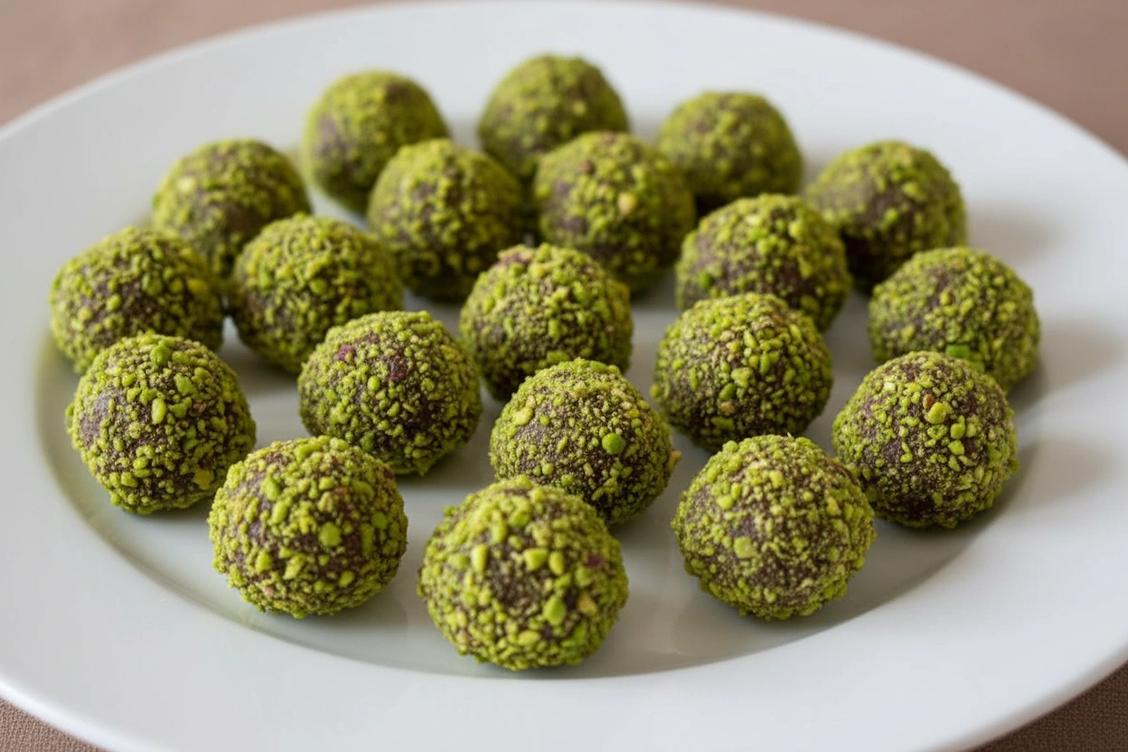 Obrázek receptu na Nepečené kuličky z pistácií: energy balls neboli energetické kuličky - zelené perly orientu