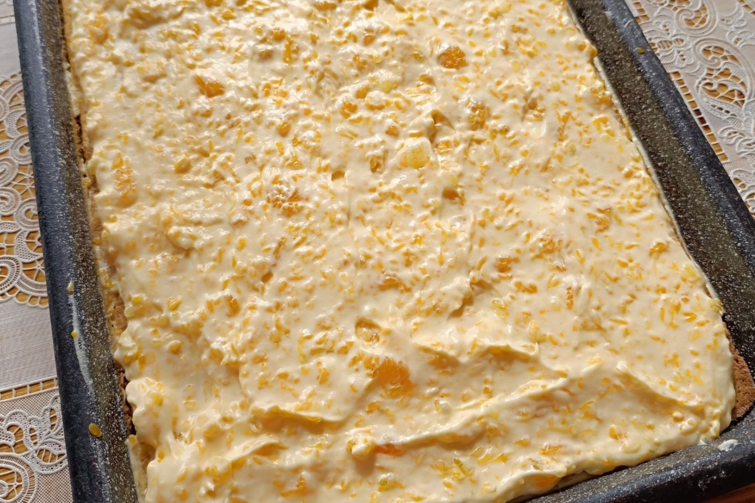 Obrázek receptu na Mandarinkové řezy s hrk-hrk krémem, nazývané i třepací