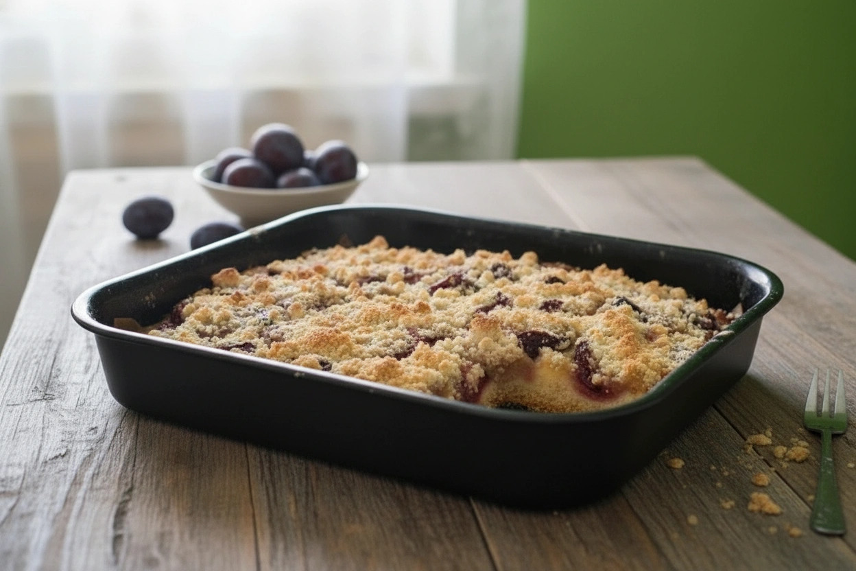 Obrázek receptu na Podzimní pohlazení: Kynutou švestkovou buchtu s drobenkou