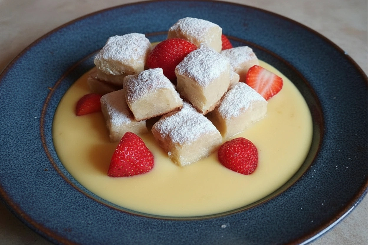 Obrázek receptu na Buchtičky s vanilkovým krémem a jahodami vhodné zejména pro děti, které nahrazují ty se šodó