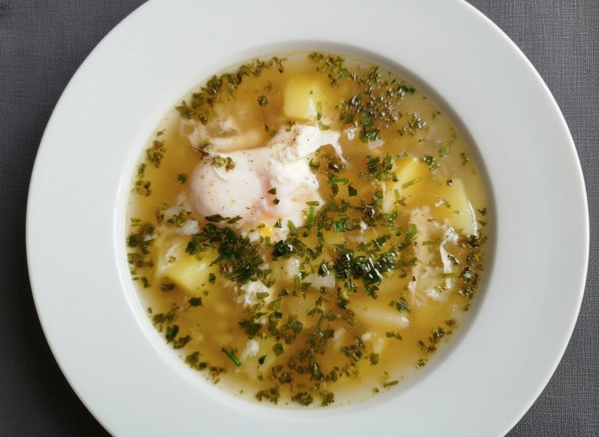 Obrázek receptu na Jednoduchou česnečku s bramborami zahuštěnou vajíčky