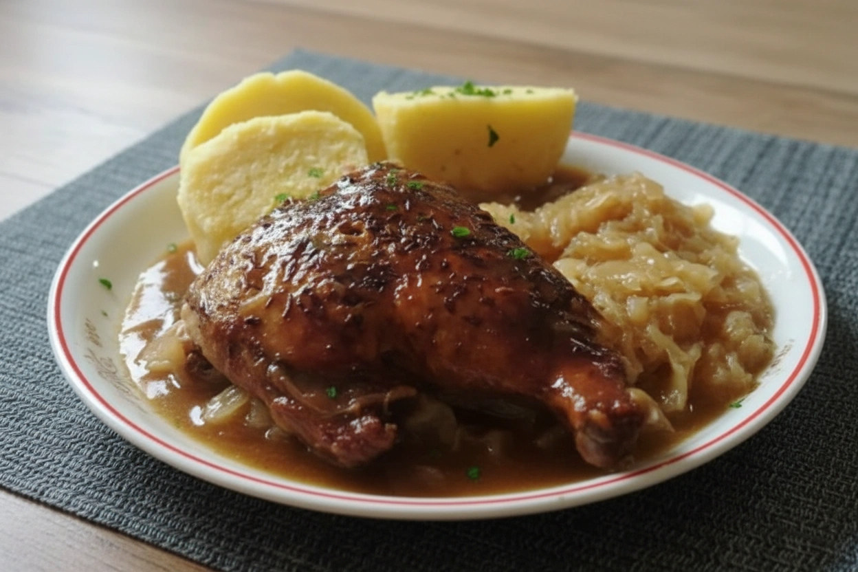 Obrázek receptu na Pečenou kachnu s bramborovým knedlíkem a zelím, klasika, kterou rádi připravujeme nejen na Štěpána
