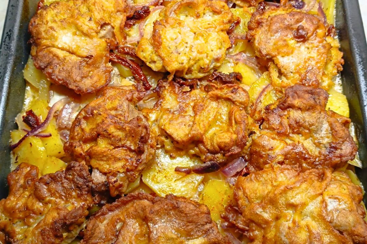 Obrázek k receptu na krkovici v těstíčku zapečenou s bramborami