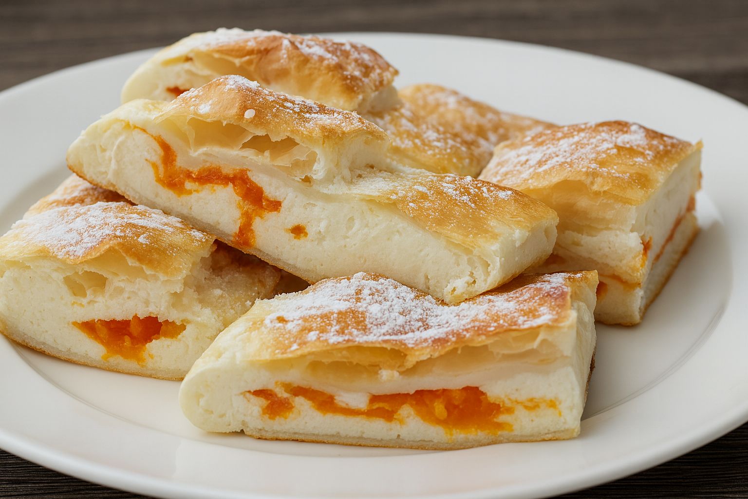 Fotografie k receptu: Dva lahodné a voňavé moučníky během pár minut: Závin z listového těsta s tvarohovou náplní a ovocem