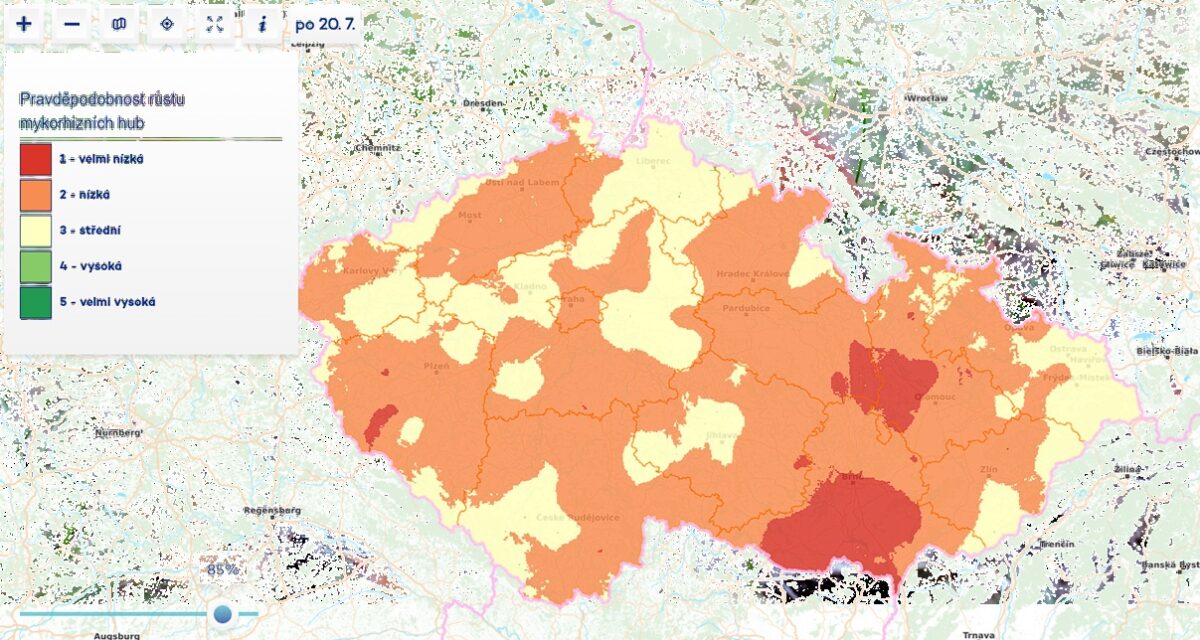 Mapa ČHMÚ růstu hub